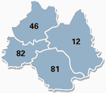 La région Midi Pyr&eacute;n&eacute;es et ses départements (09, 12, 31, 32, 46, 65, 81, 82)